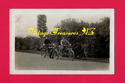 Image for Harley Davidson & Indian Motorcycles Old Antique Real Photo Postcard (RPPC) ca 1903-1920s - 2 Bikers Riding Road Hogs (POSTALLY UNUSED) <b><span style='color:red'>***USPS FIRST CLASS SHIPPING INCLUDED – DOMESTIC ORDERS ONLY!***</span></b><span style='color:purple'>